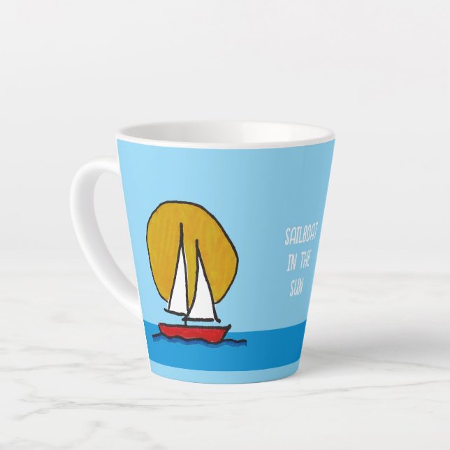 Caneca De Café Latte Barco de vela no Sol Vermelho Profundo (Ângulo esquerdo)