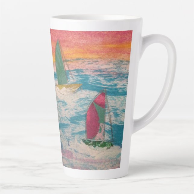 Caneca De Café Latte Barcos de vela Orange Sky (Direita)