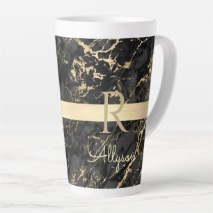 Caneca De Café Latte Barra de Ouro com Mármore Preto/Dourado, Nome/Mono