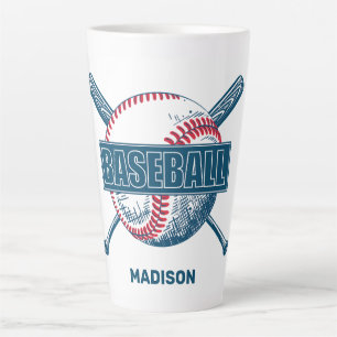 Caneca De Café Latte Baseball de nome personalizado