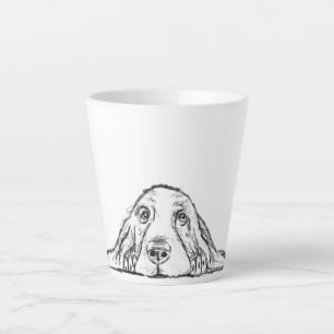Caneca De Café Latte basset hound preto branco simples olhos de cachorr