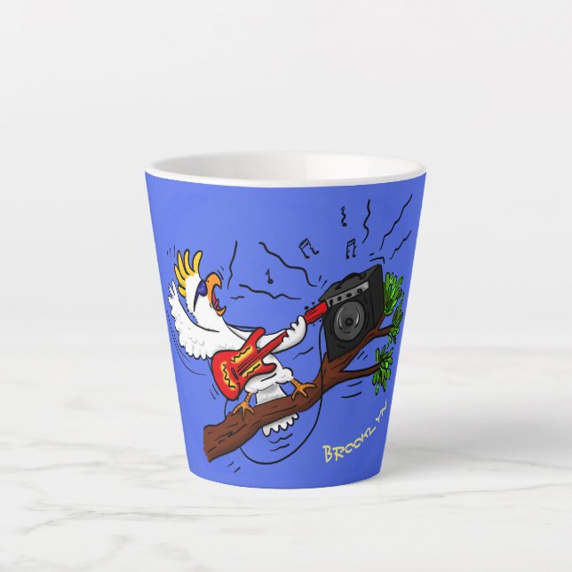 Caneca De Café Latte Batuta engraçada tocando cartoon de violão (Frente)