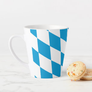 Caneca De Café Latte Baviera Azul e Branco Padrão de Bandeira em Diaman