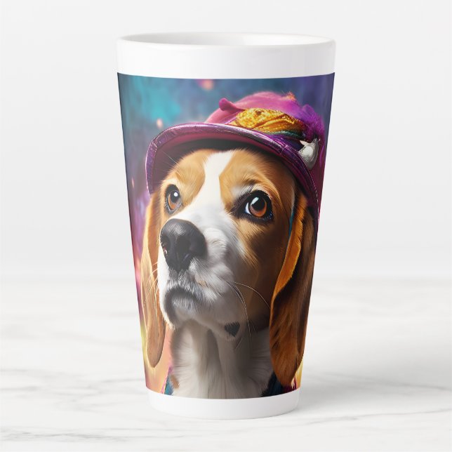 Caneca De Café Latte Beagle em um chapéu rosa (Frente)