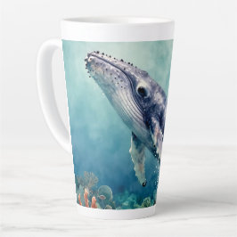 Caneca De Café Latte Beautiful Impasto Whale Oceanic Illustration