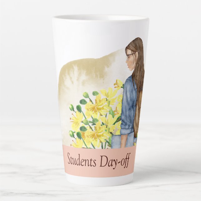 Caneca De Café Latte Bebendo de Garota Estudante (Frente)