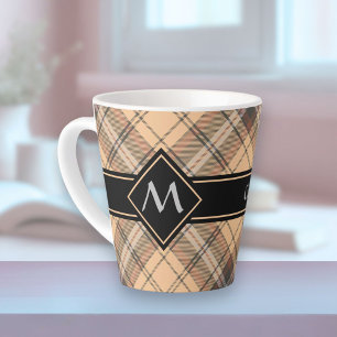Caneca De Café Latte Beige e Brown Tartan