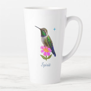 Caneca De Café Latte Beija-flor e Flor Coloridos com Letra em Branco