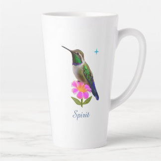 Caneca De Café Latte Beija-flor e Flor Coloridos com Letra em Branco