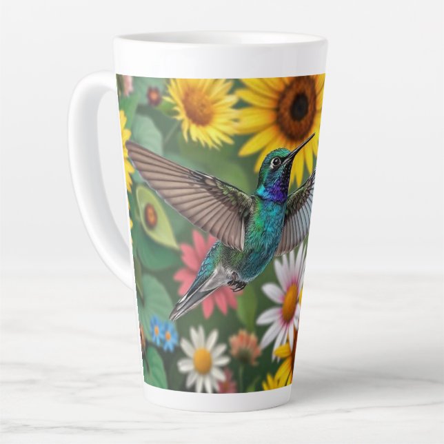 Caneca De Café Latte Beija-flor entre Flores (Ângulo esquerdo)