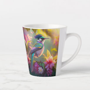 Caneca De Café Latte Beija-flor Fantasia com Asas de Arco-íris e Crista