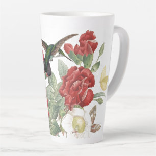 Caneca De Café Latte Beija-flor-Rosa vermelha-borboleta Flores