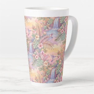 Caneca De Café Latte Beija-flores Hibisco Cachoeira Alegre