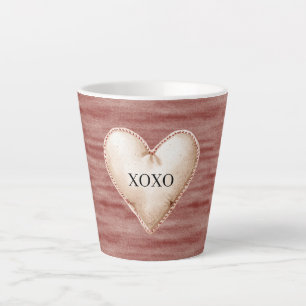 Caneca De Café Latte Beijo de Cereja Vermelha Creme Coração XOXO