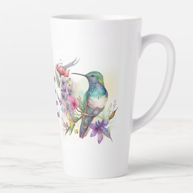Caneca De Café Latte Bela ave e flores (Direita)