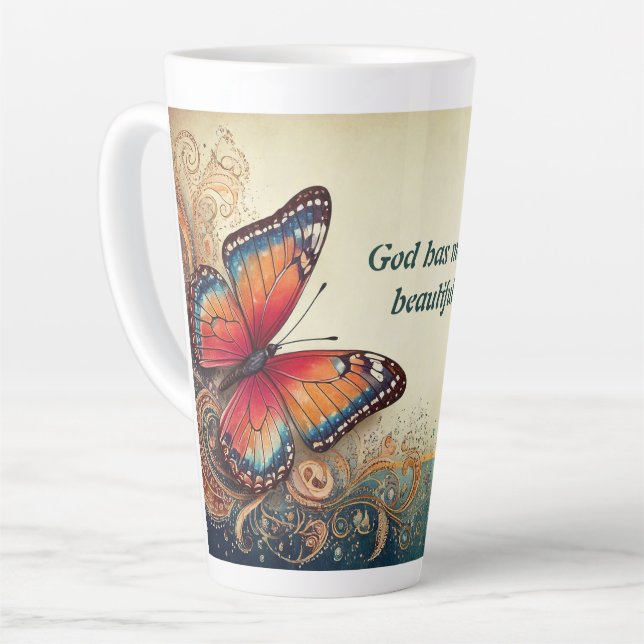 Caneca De Café Latte Bela borboleta e Bíblia (Ângulo esquerdo)