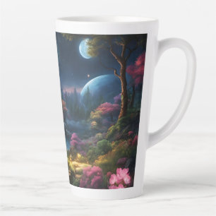 Caneca De Café Latte Bela Casa e Jardins em uma Terra Mágica