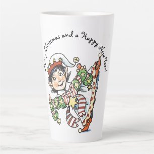Caneca De Café Latte Bela dança de Elf Feliz, Cartografia de Natal Retr
