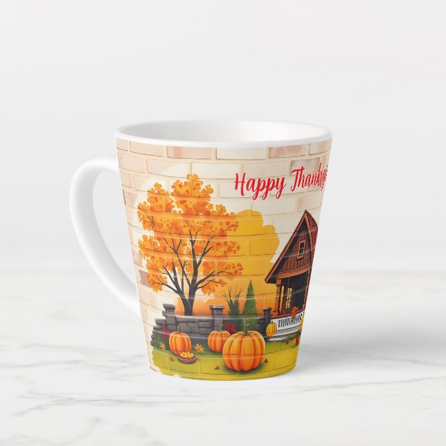 Caneca De Café Latte Bela Feliz Queda de Ação de Graças (Ângulo esquerdo)