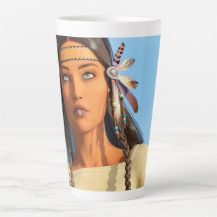 Caneca De Café Latte Bela Mulher Indígena Americana Vestido Indígena