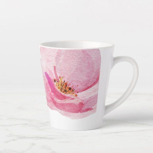 Caneca De Café Latte Belamente Impressão Pintado de Peonia (Direita)