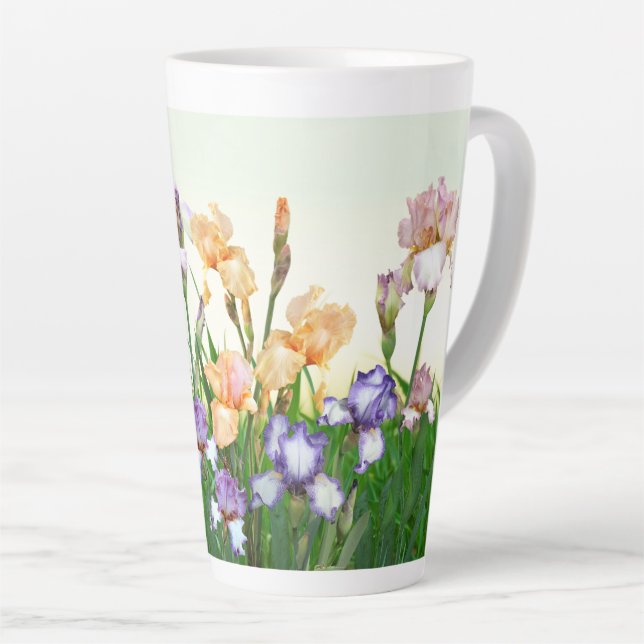 Caneca De Café Latte Belas Flores Íris da Primavera (Ângulo direito)