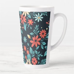 Caneca De Café Latte Belas Flores Padrão Floral