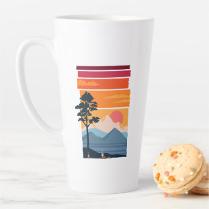 Caneca De Café Latte Beleza da Natureza no Pôr do Sol da Montanha Retro