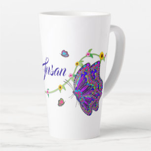 Caneca De Café Latte Belíssimas Borboletas e Flores Latino