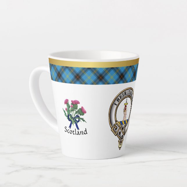 Caneca De Café Latte Bell Clan Crachá Tartan & Motto (Ângulo esquerdo)