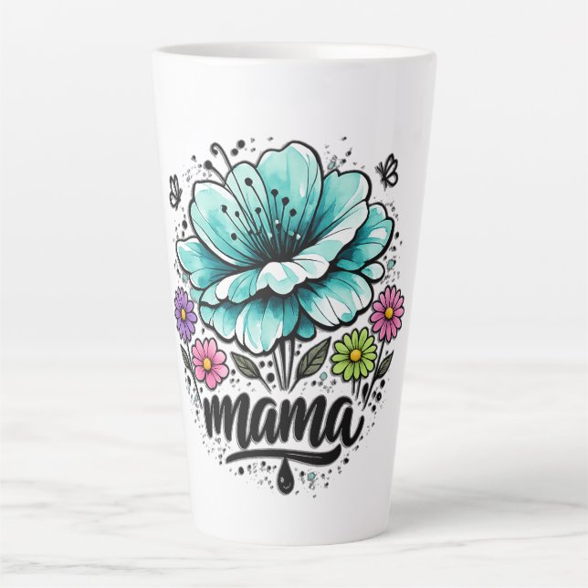 Caneca De Café Latte Belo Boho Floral Mamãe Dia das Mães (Frente)
