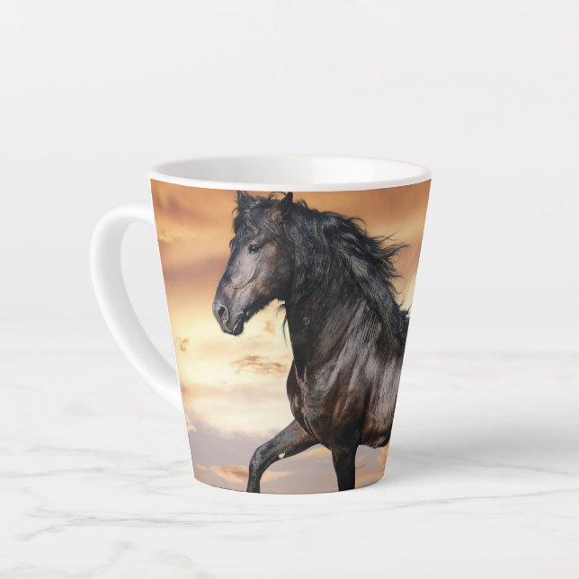 Caneca De Café Latte Belo Cavalo Negro (Ângulo esquerdo)