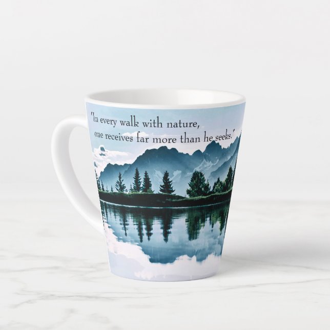 Caneca De Café Latte Belo cenário de montanha com palavras de John Muir (Ângulo esquerdo)