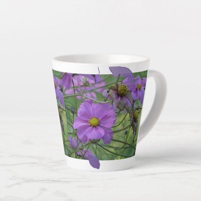 Caneca De Café Latte Belo Cosmea Flowe Design Latte Mug (Ângulo direito)
