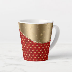 Caneca De Café Latte Belo Padrão Floral Vermelho Profundo com Faixa Dou