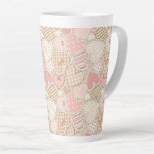 Caneca De Café Latte Belo "Patchwork Quilt Pattern Pink Hearts" Arcos