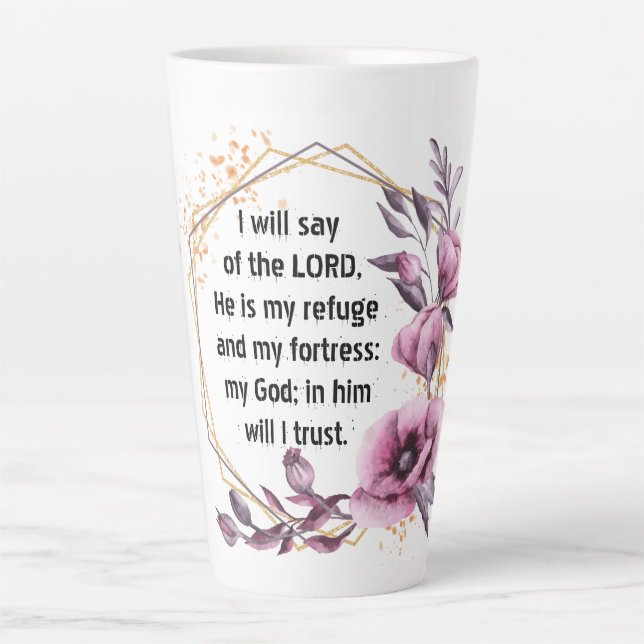 Caneca De Café Latte Belo Salmo 91 Floral Latte Mug (Frente)