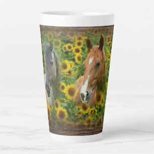 Caneca De Café Latte Belos Cavalos no Campo dos Girassóis