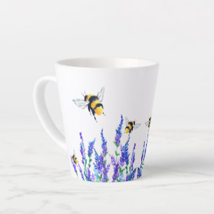Caneca De Café Latte Belos Flores de primavera e Abelhas Latte Mug