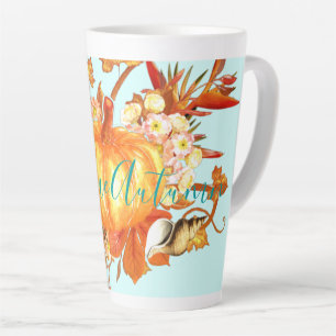 Caneca De Café Latte Bem-vindo Autumn Tropical Fall Pumpkin Seashell