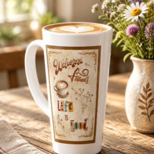 Caneca De Café Latte Bem-vindos Amigos A Vida é Boa Café & Botânica
