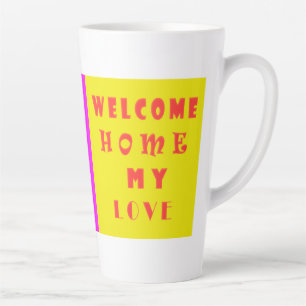 Caneca De Café Latte Bem-vindos ao lar, cor-de-rosa-excelente e amarelo