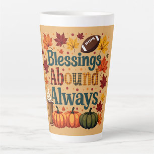 Caneca De Café Latte Bênçãos Abundam Sempre no Design de Outono