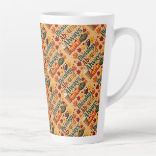 Caneca De Café Latte Bênçãos Abundam Sempre no Design de Outono