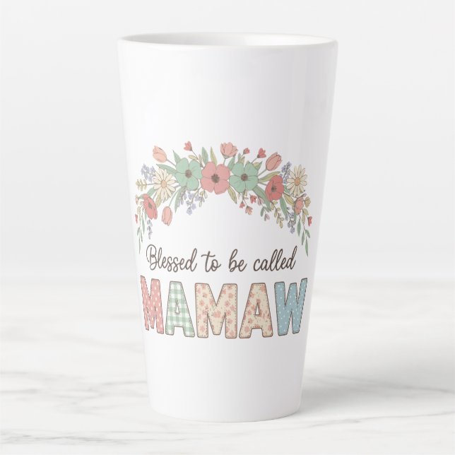 Caneca De Café Latte Bendita por ser chamada Mamaw (Frente)