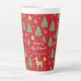 Caneca De Café Latte Berrendas de Aquarela e Árvore de Natal -