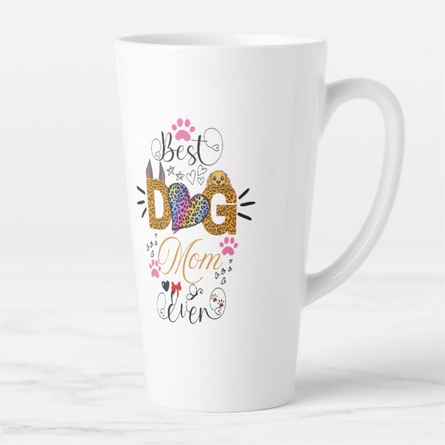 Caneca De Café Latte Best Dog Mom Ever Shirt – Leopard Print dog Mom  (Direita)