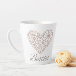 Caneca De Café Latte Besties Floral Heart Friendship Gift