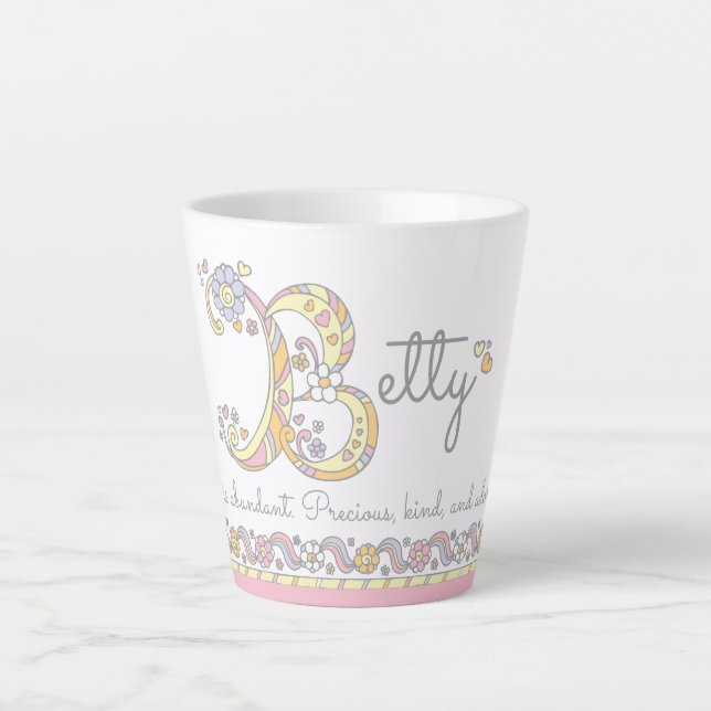 Caneca De Café Latte Betty - letra B - nome que significa monograma (Frente)