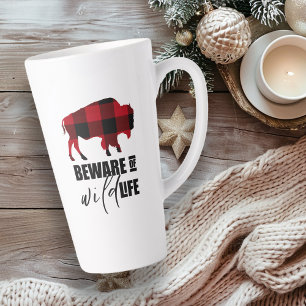 Caneca De Café Latte Beware Wild Life Buffalo, Xadrez ID669